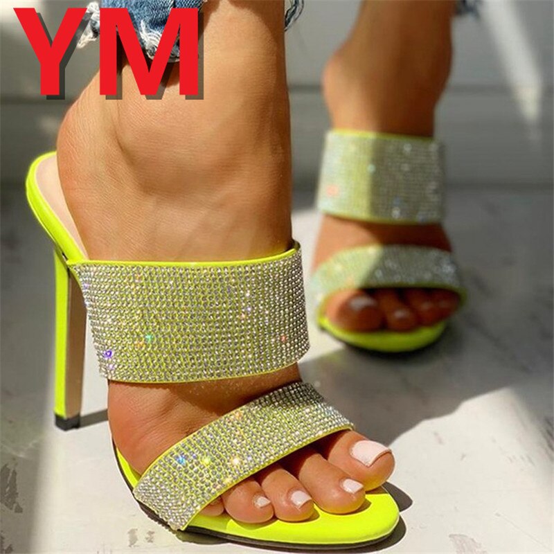Vert anis Crystal Sandals Pointed Toe Women High Heel Pumps Stilletto Heels Party Wedding Sequined Cloth Sexy Peep Toe Chaussure: 37