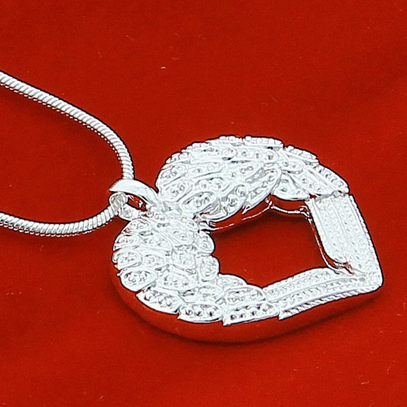 Collier en argent 925 avec ailes d'ange pour femmes, pendentif en forme de cœur, bijou fin, Style tendance