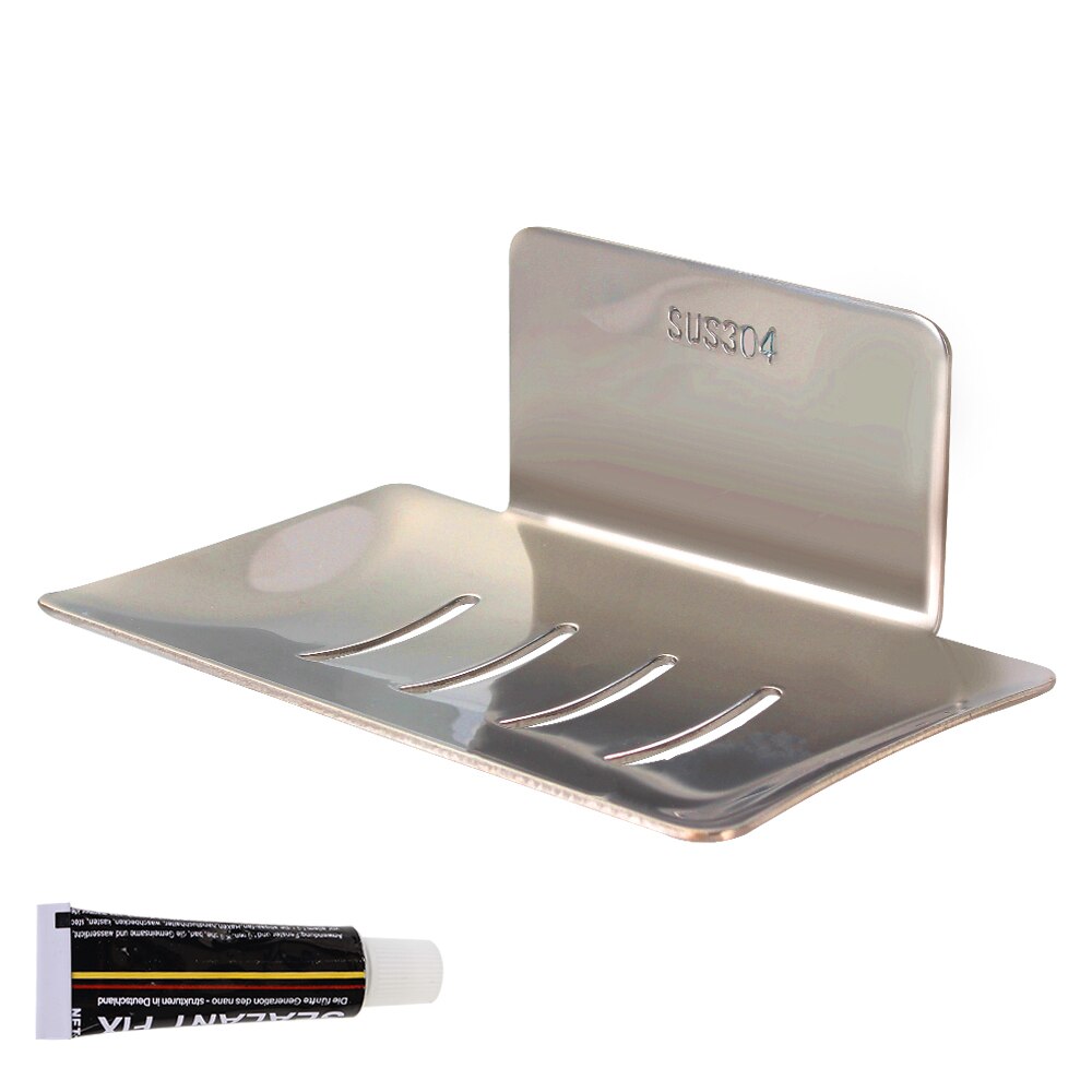 For Kitchen Stainless Steel Soap Dish Sponge Holder Storage Plate Tray Bathroom Organizer Container Wall Mounted No Drilling: Khaki