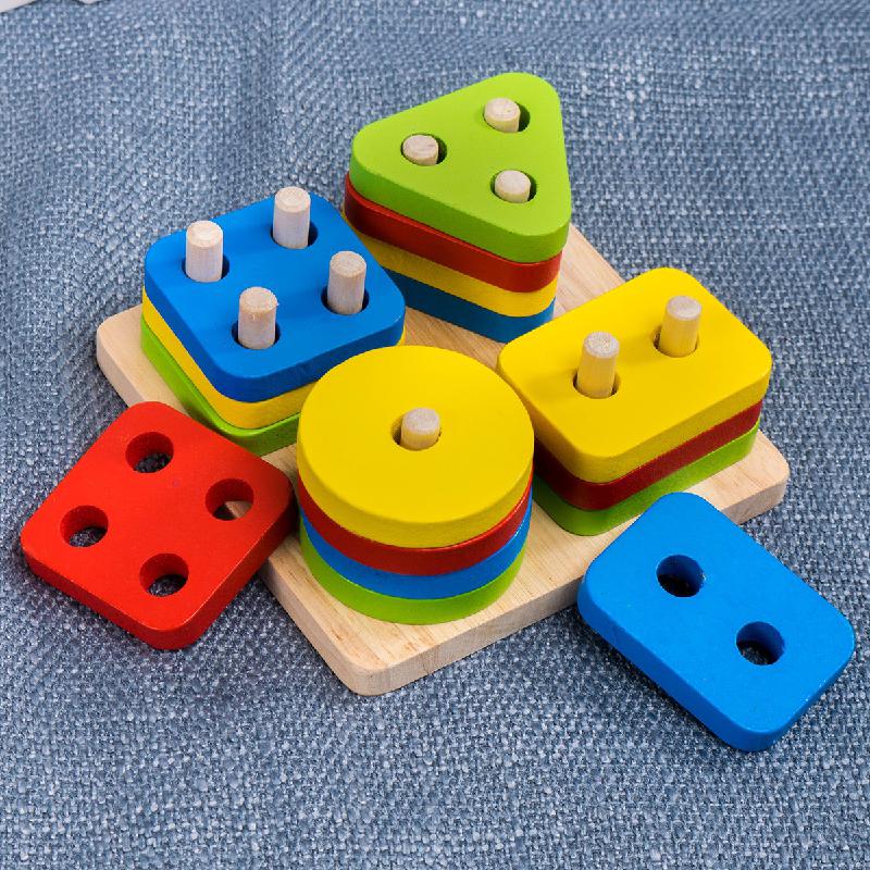 Montessori geometry set tower educazione precoce supporti didattici set di colori di blocchi di colonne giocattoli di illuminazione geometrica in legno