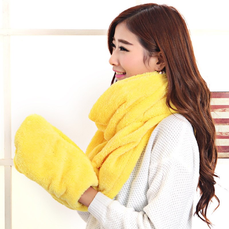3 in 1 Women Warm Hood Scarf Snood Pocket Gloves Hat Comfortable Warm for Winter Outdoor Sets-B5