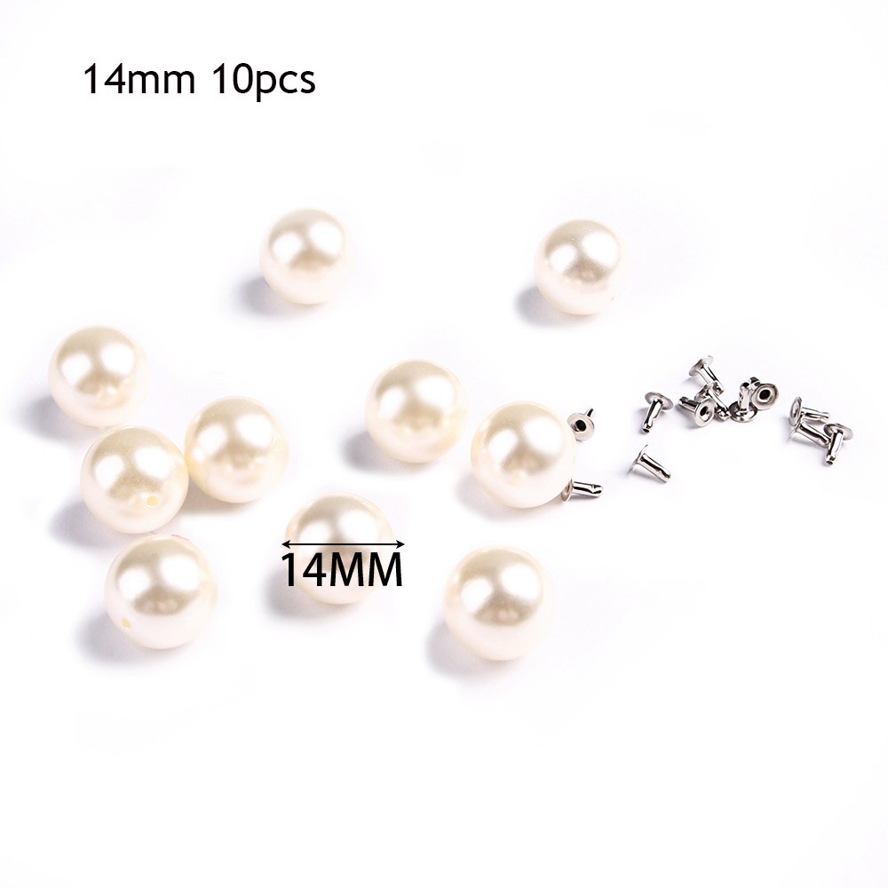 Ensemble de perles à Rivets | Perles Imitation rondes, clous à Rivets, bricolage décor de mariage, jeu de perles à Rivets, chaussures de vêtement, sac, accessoires pointes de perles 10/20 pièces: 14mm-10pcs