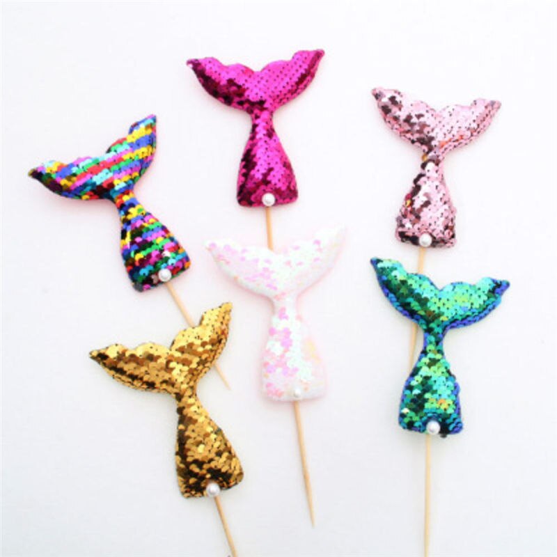 Sequins Happy Birthday Cake Topper Mermaid Tail Cake Topper Decoration For Kids' Birthday Party Wedding Cupcake Decor