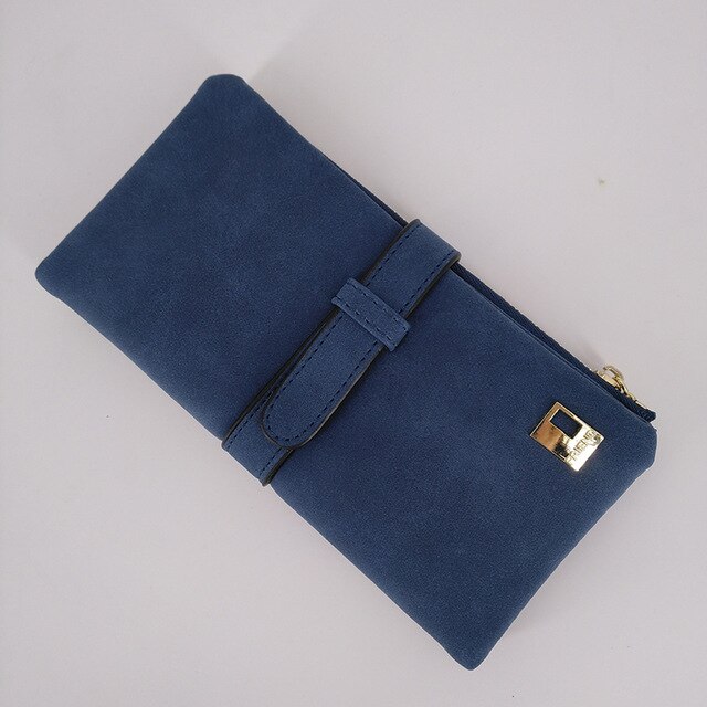 Mode Vrouwen Portefeuilles Trekkoord Nubuck Leer Rits Portemonnee Vrouwen Lange Portemonnee Tweevoudig Meer Kleur Clutch: Dark Blue