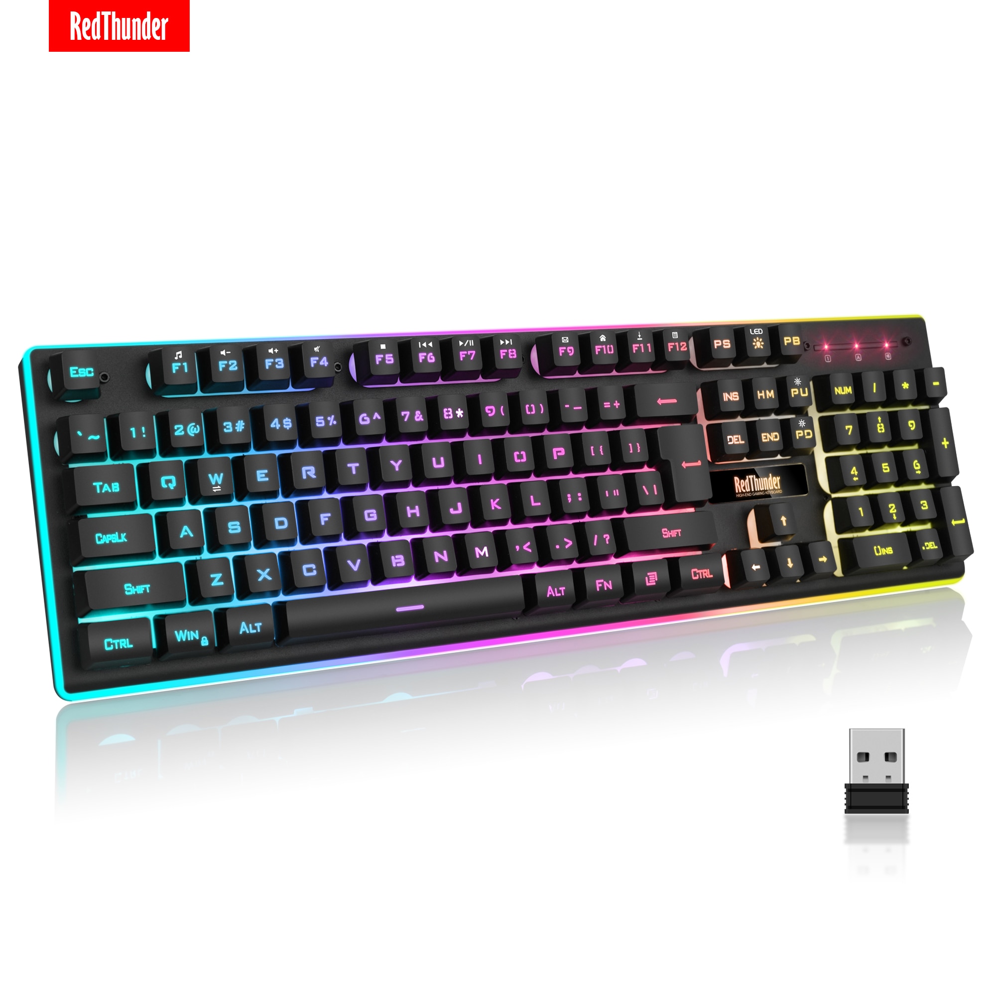 RedThunder-teclado inalámbrico K10 para juegos, recargable, sensación mecánica, retroiluminado con LED, 2,4g, para PC, Mac, PS