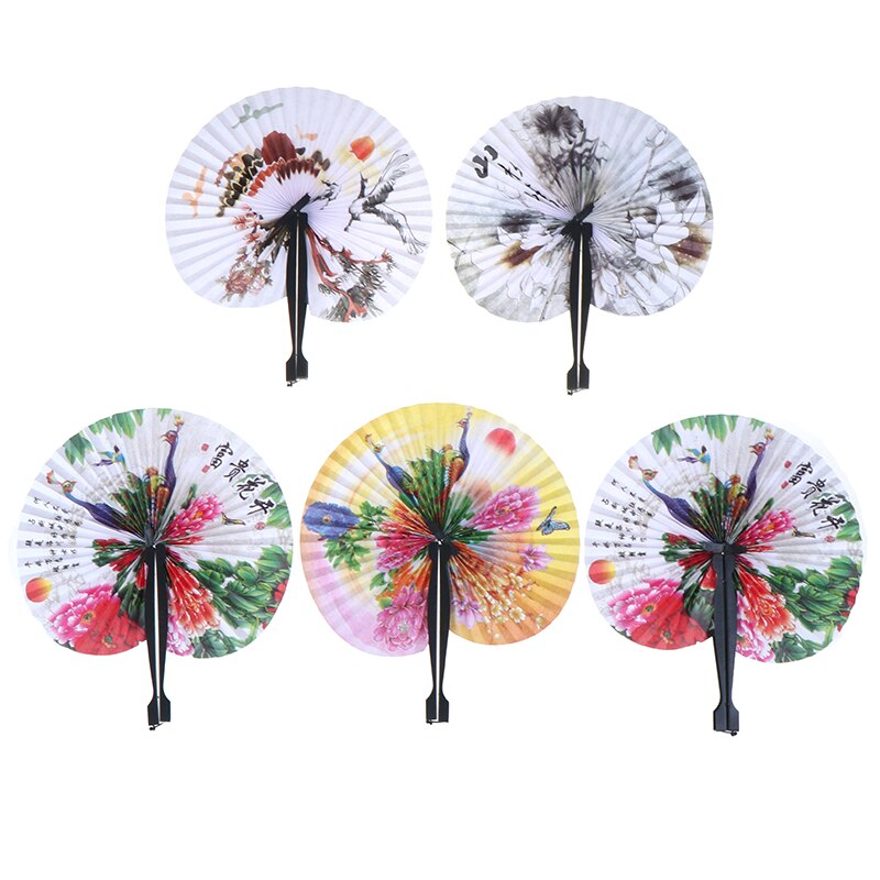 1 Stuk Opvouwbare Papier Fans Hand Gehouden Vouwen Fans Creatieve Retro Windmolen Kleine Ronde Papier Fan Chinese Stijl Hand Ventilator bruiloft