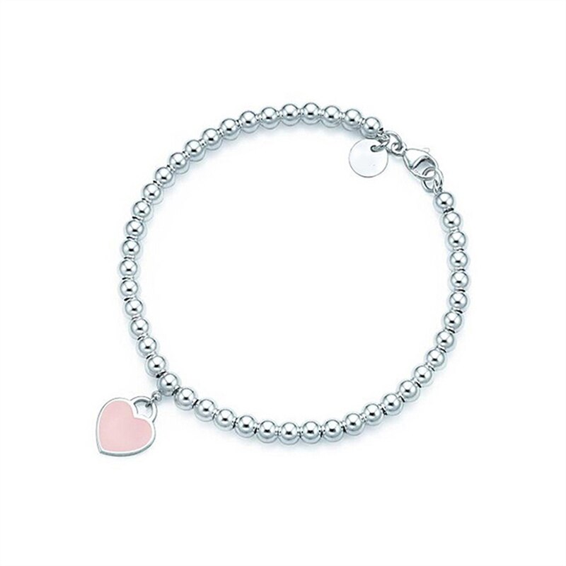 Braccialetto originale 100% S925 ciondolo a forma di cuore in argento Sterling gioielli moda classica per regalo di festa fidanzata: TIFFB0802 / 21cm