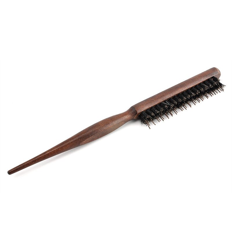 Wood Handle Natural Boar Bristle Hair Brush Fluffy Comb Hairdressing Barber Wood-color