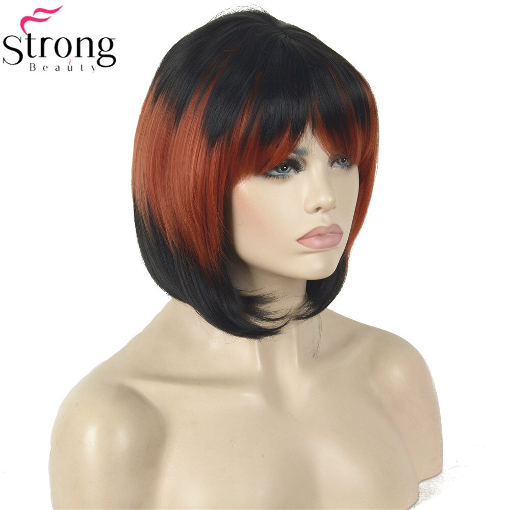 StrongBeauty Cosplay Pruik Rood/Zwart Mix Nette Bang Bob Haircut vrouwen Synthetische Pruik