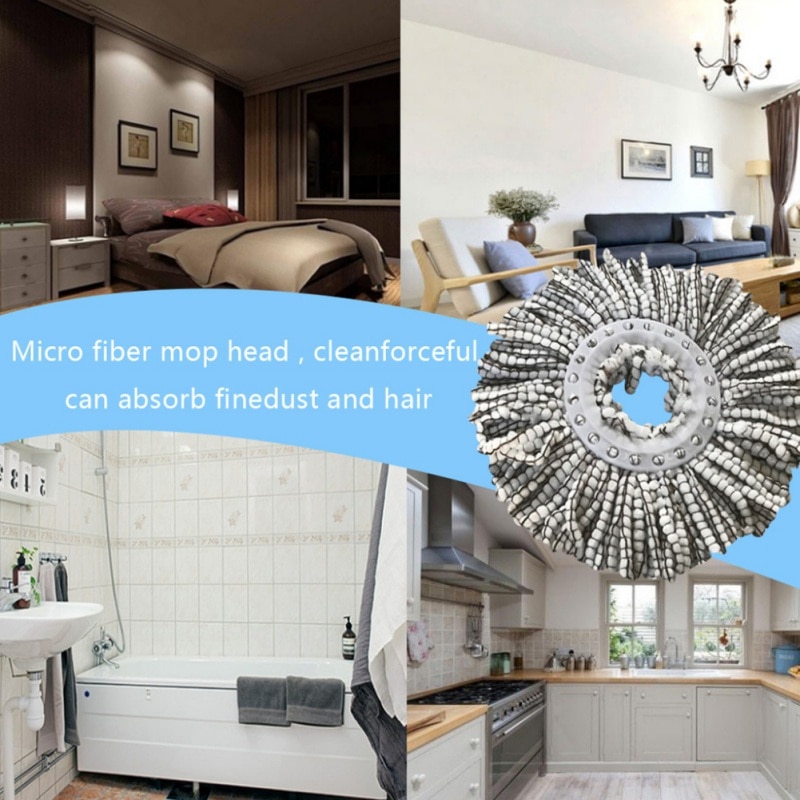 360 Rotating Round Fiber Mop Head Replaceable Microfiber Mop Heads universal circular Super absorbent Mop Refillment