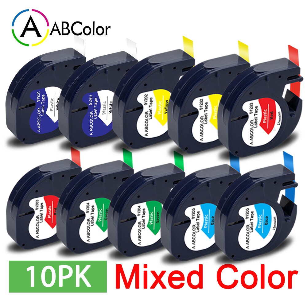 10PK 91201 91202 12267 etykiety dla Dymo LetraTag 12mm 91222 91332 taśma z etykietami 91200 91203 dla Dymo LetraTag LT-100H drukarka do etykiet: 10PK Mixed Color