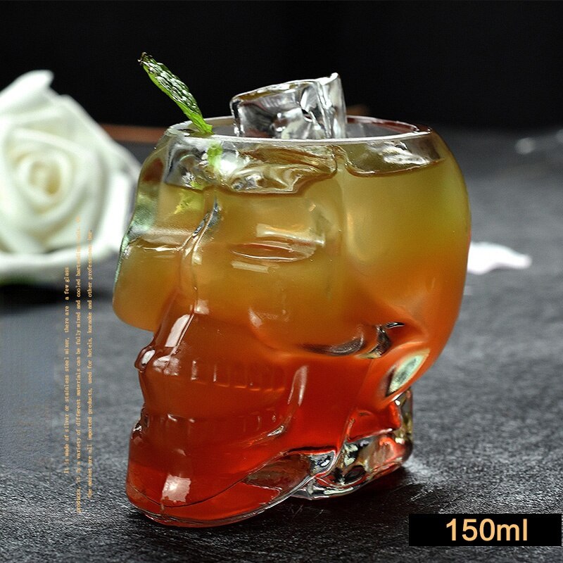 Verre à vin crâne pour cocktail, 300ml, pour fête, spécial Halloween, whisky , vin rouge: 150ml