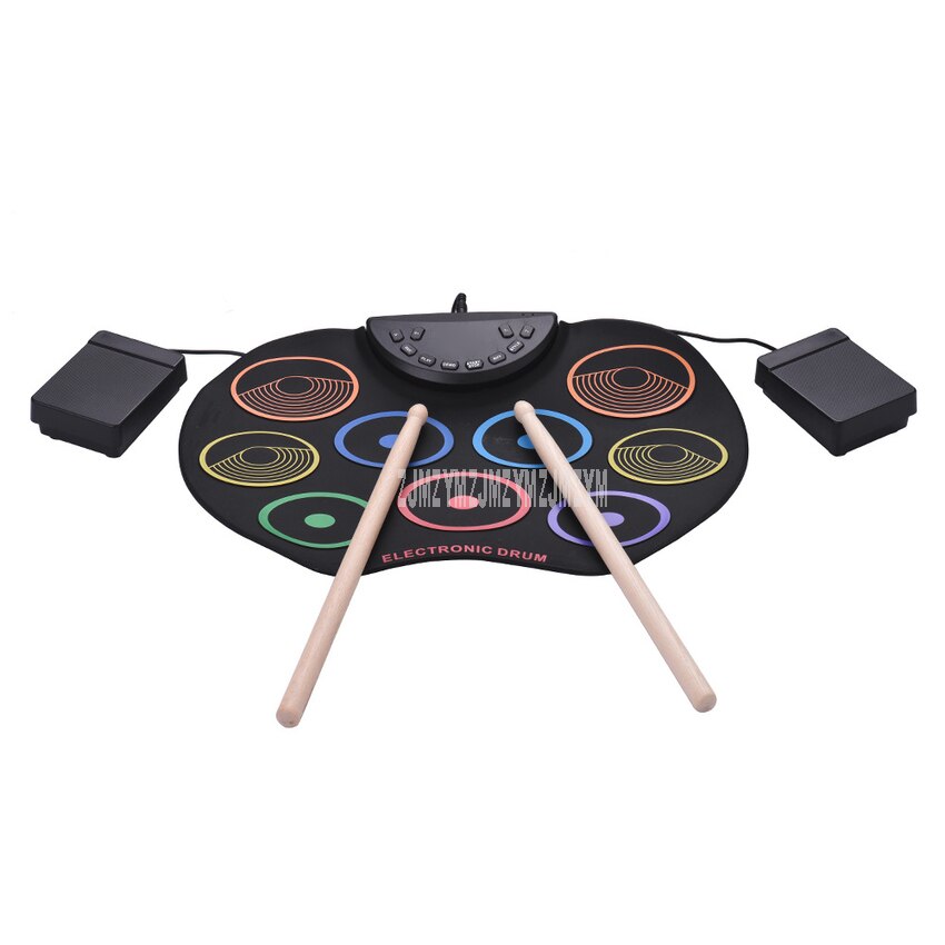 Portable Mini Digital Electronic Drum Kit 9 Drum Pads Silicone Roll-Up Drum Set With Drumsticks Foot Pedal for Beginner Kids