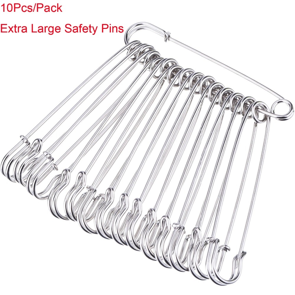 Stainless Steel Safety Pins Blanket Pins 4 Inch Extra Large, 10 Pieces