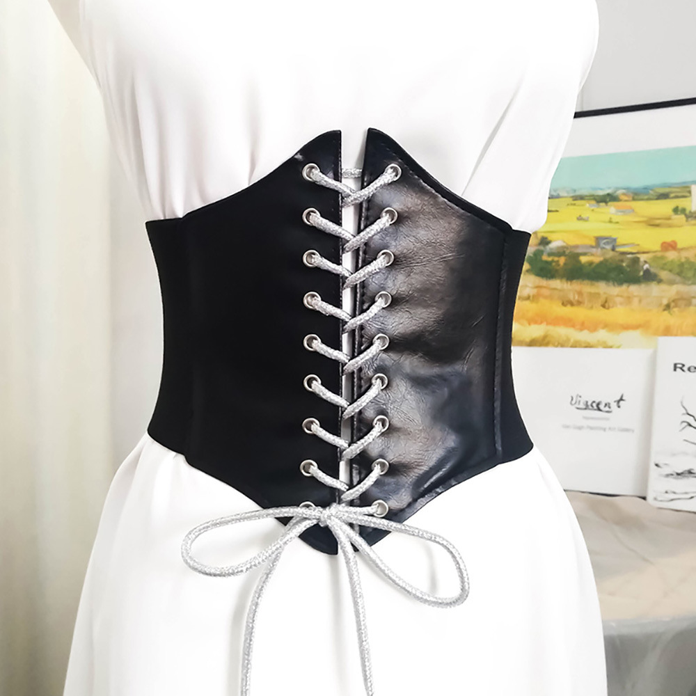 SISHION Gaine Amincissante Femme VD2596 encaje hasta Steampunk cintura ancha negro blanco café debajo del busto corsé cinturón: VD2596BlackSilver / L Waist 70-95cm