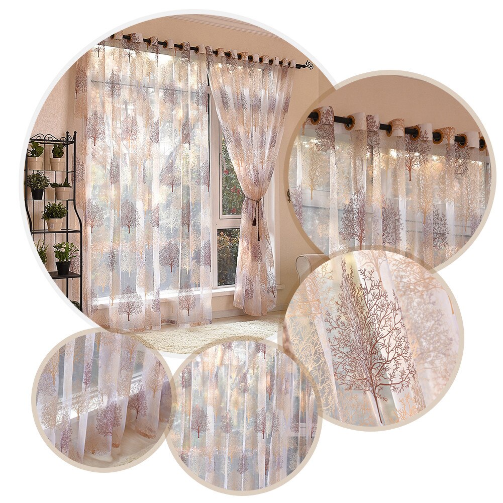 Curtain Panel Voile Sheer Curtain, Floral Tree Sheer Curtains Tulle Voile Curtain for Bedroom Living Room Balcony,100cm x 250cm