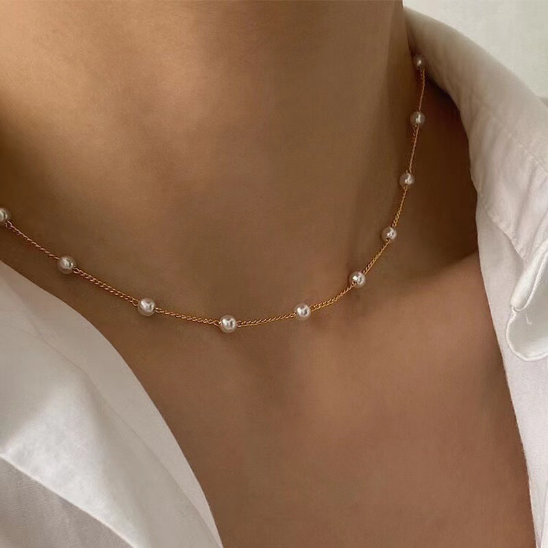 FTCY 3pcs Women's Pearl Necklace Set 14K Gold Love Heart Pendant Waterproof Hypoallergenic Collarbone Neck Chain Jewelry: RED-BROWN