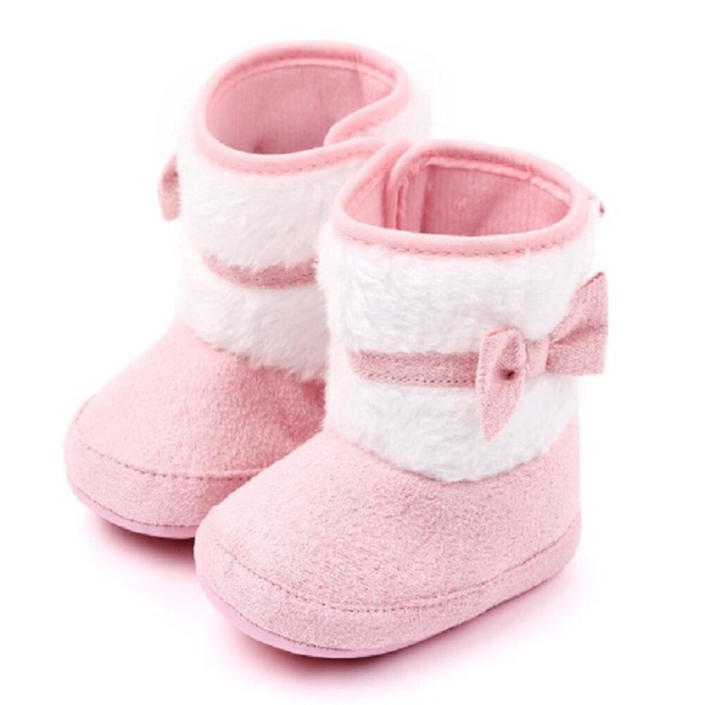 Baby Winter Boots Bowknot High Top Soft Sole Baby Cotton Shoes Solid Color Children's Snow Boots Warm Cotton Boots: Pink / 13cm