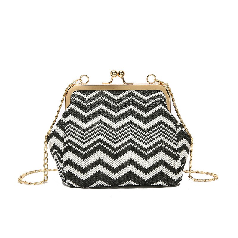 Geweven tas strandtas reistas dames schoudertas crossbody tas schelpvormige dames handtassen: Zwart