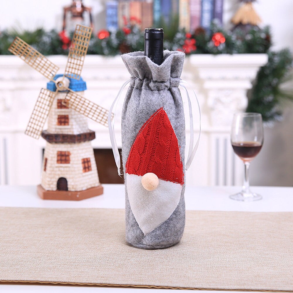 Dejlig smuk xmas vinflaskeholder jul julemanden snemand tema dækning sød vinindretning: Rød hætte santa