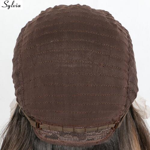 Silvia 6 # Natural castaño oscuro cuerpo ondulado sintético encaje frontal pelucas café marrón sin pegamento resistente al calor pelo de fibra para mujer