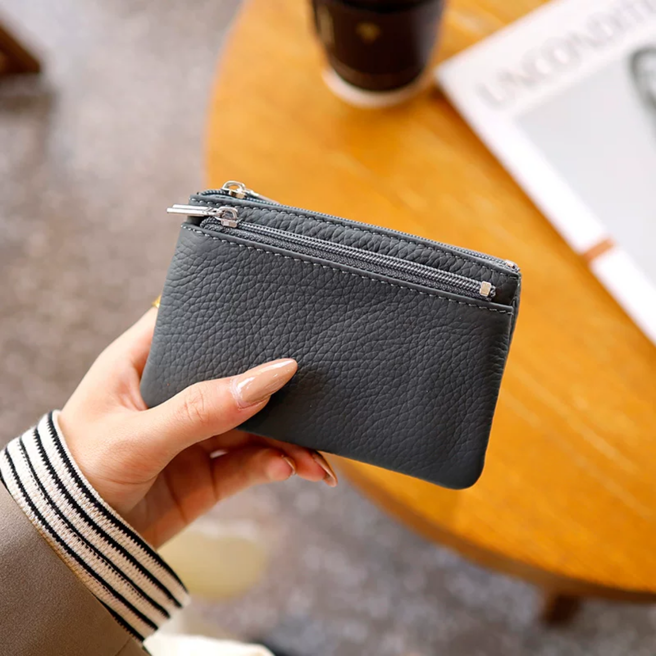 Women Small Wallet For Ladies Zipper Card Purse Key Storage Bag cowhide Short Wallet Female: Gold