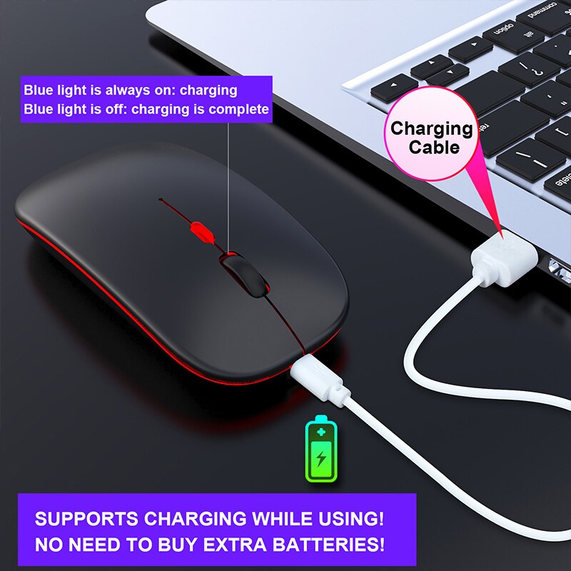 Mysz bezprzewodowa 1600DPI mysz komputerowa RGB Bluetooth cichy akumulator z podświetlany diodami LED USB myszy na PC Laptop