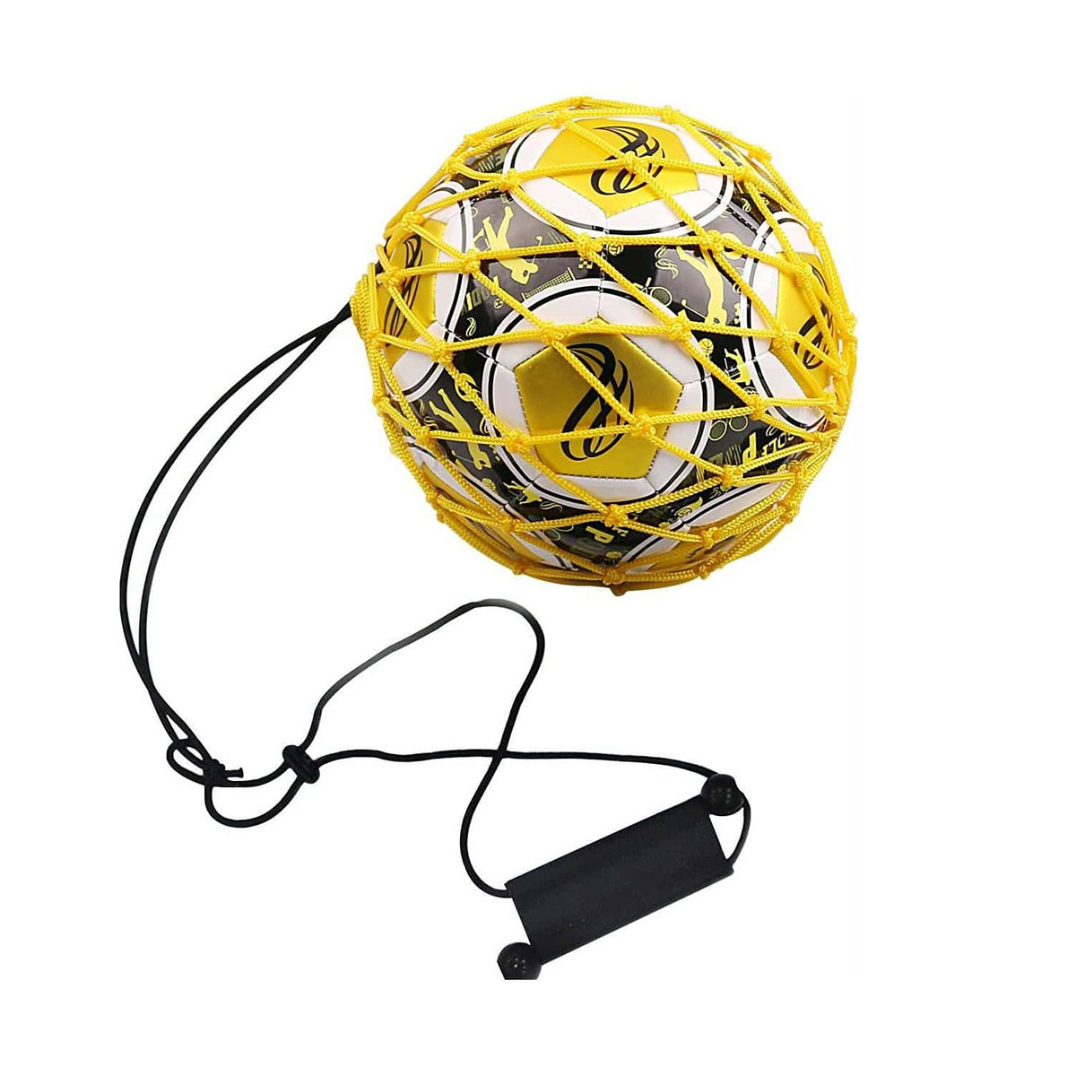 Entraîneur de coup de pied de football avec de filet verrouillé pour ballon de football, filet de jonglage élastique d'entraînement (convient à la taille du ballon 3, 4, 5): YELLOW