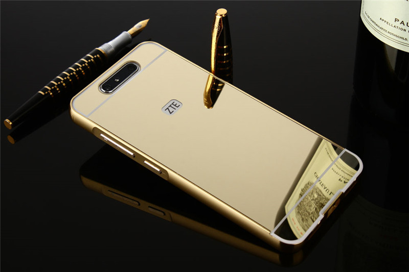 For ZTE Blade V8 case Luxury Rose Gold Aluminum Mirror Back Cover Case For ZTE V8 V 8 Case Protective Phone Bags: Golden