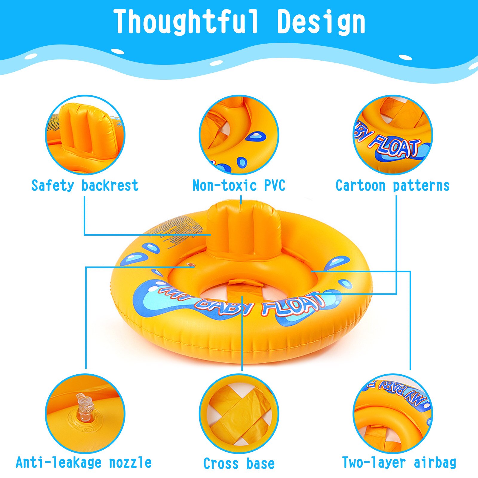 Kiddie Float, baby Dubbele-Ring Opblaasbare Zwemmen Ring Float Met Rugleuning Voor Zwembad Zuigeling Kids Peuters Water Game