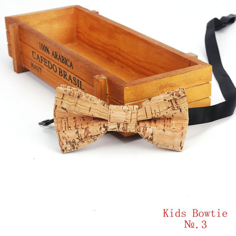 Brnad Neue freundlicher Kork Holz Bogen Krawatten freundlicher Neuheit Handarbeit Solide Krawatte für freundlicher Hochzeit Party verrotten Holz bowtie: Kinder-3