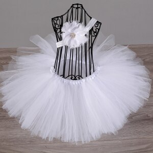 Bonito meninas rosa tutu saia infantil tule feito à mão pettiskirt ballet dança tutus undersaias com flor bandana crianças festa tutus: WHITE