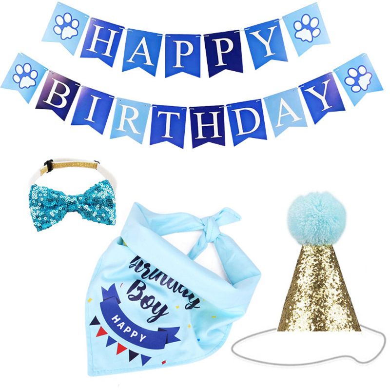Hond Verjaardag Feestartikelen Hoed Gelukkige Verjaardag Banner Bandana Blingbling Bowtie Voor Pet Verjaardagsfeestje Decoraties: BL-A