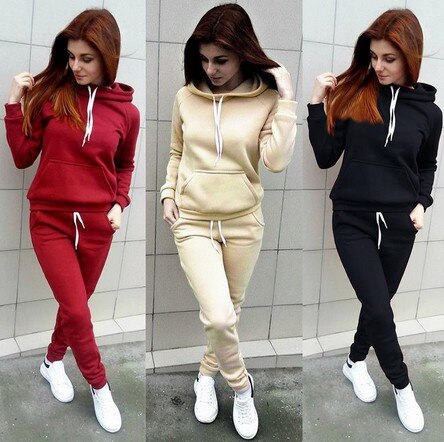 Autumn Tracksuit Long Sleeve Thicken Hooded Sweatshirts Long Pants Winter 2 Piece Set Casual Sport Suit Women Tracksuit Set