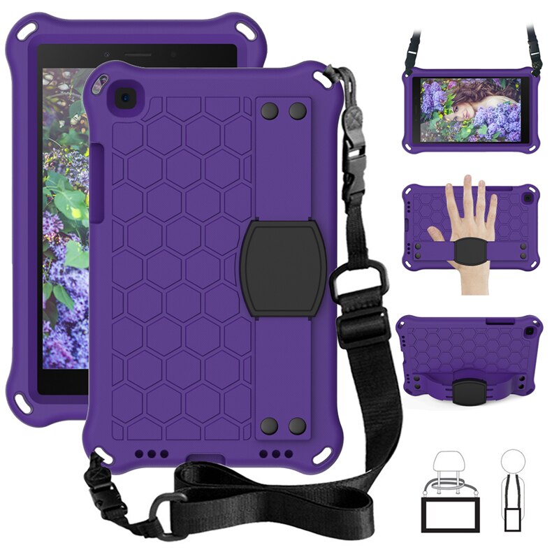 Tablet Case for Samsung Tab A 8.0 - EVA Shockproof Kids Stand Cover with Strap: Purple Black