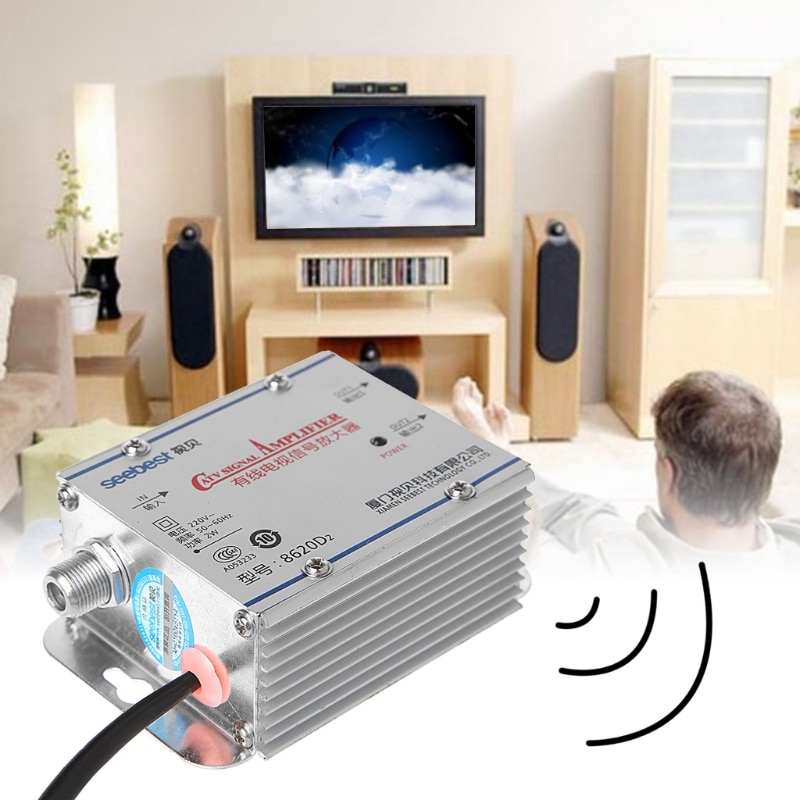 Amplificador de señal de TV por Cable CATV de 2 vías, 220V, conjunto divisor amplificador de antena, banda ancha, para equipos de Tv domésticos de 45Mhz a 860MHz