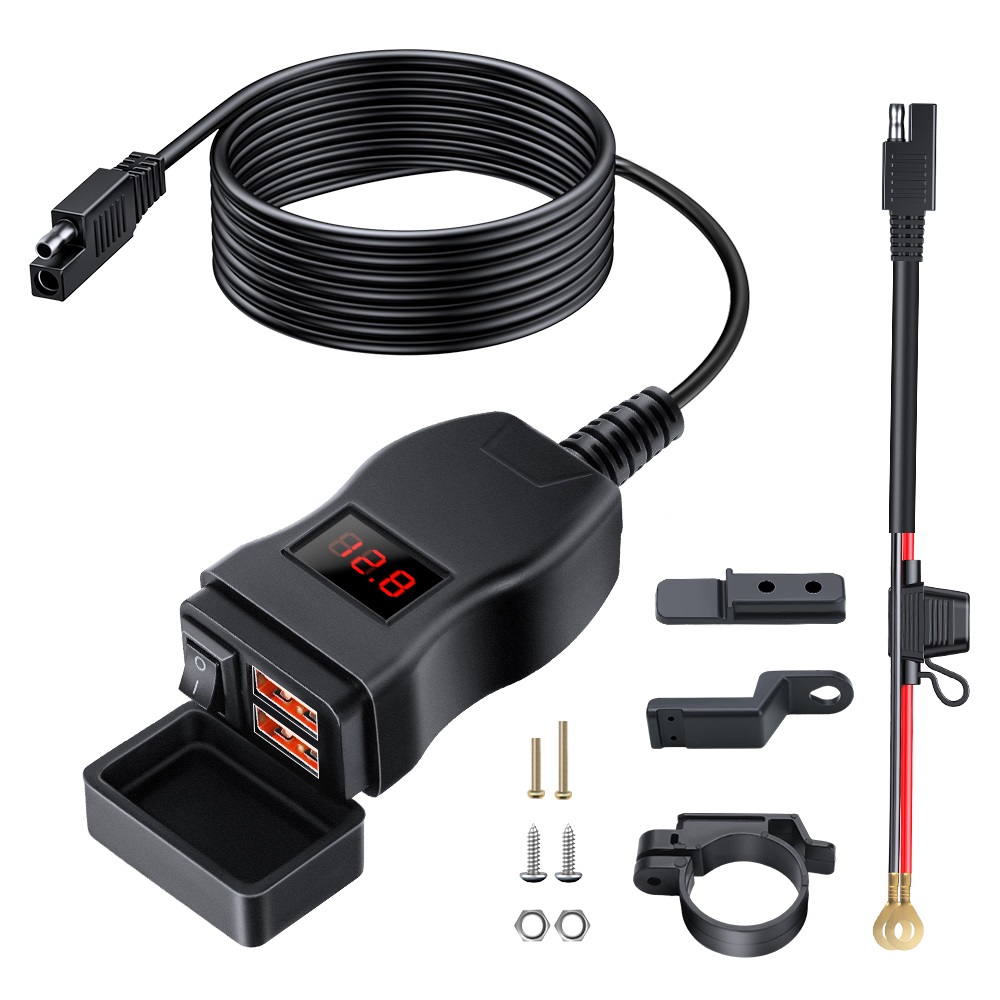 Anchtek Motorcycle USB Charger Waterproof Adapter 12V Vehicle-Mount Phone QC3.0 PD Port Quick ChargeWith Switch Moto Accessories: Orange