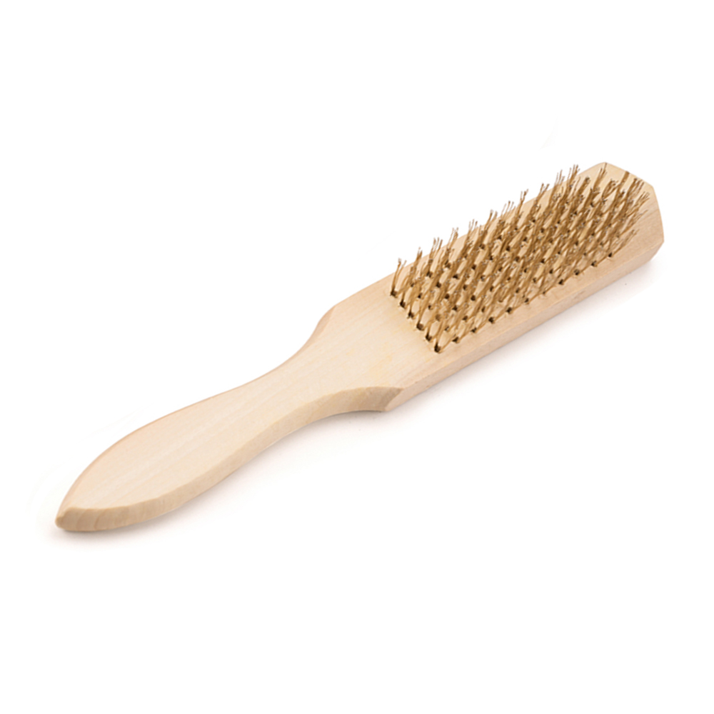 Cepillo de alambre de latón y acero inoxidable con mango de madera, limpiador ergonómico multisuperficie, herramienta de eliminación de óxido para joyería, eliminación de pintura oxidada: Rojo
