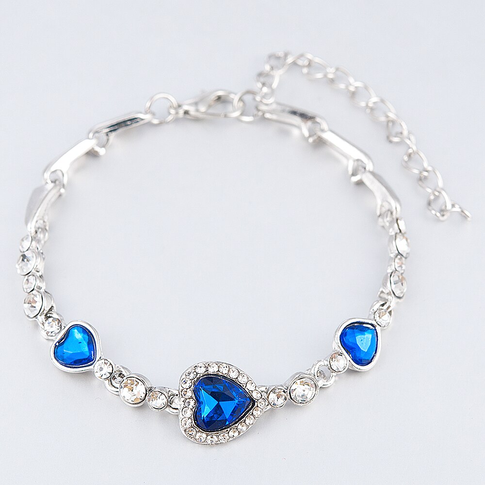 Bijoux en forme de cœur et de bracelet avec strass bleus, nouvelle coréenne,