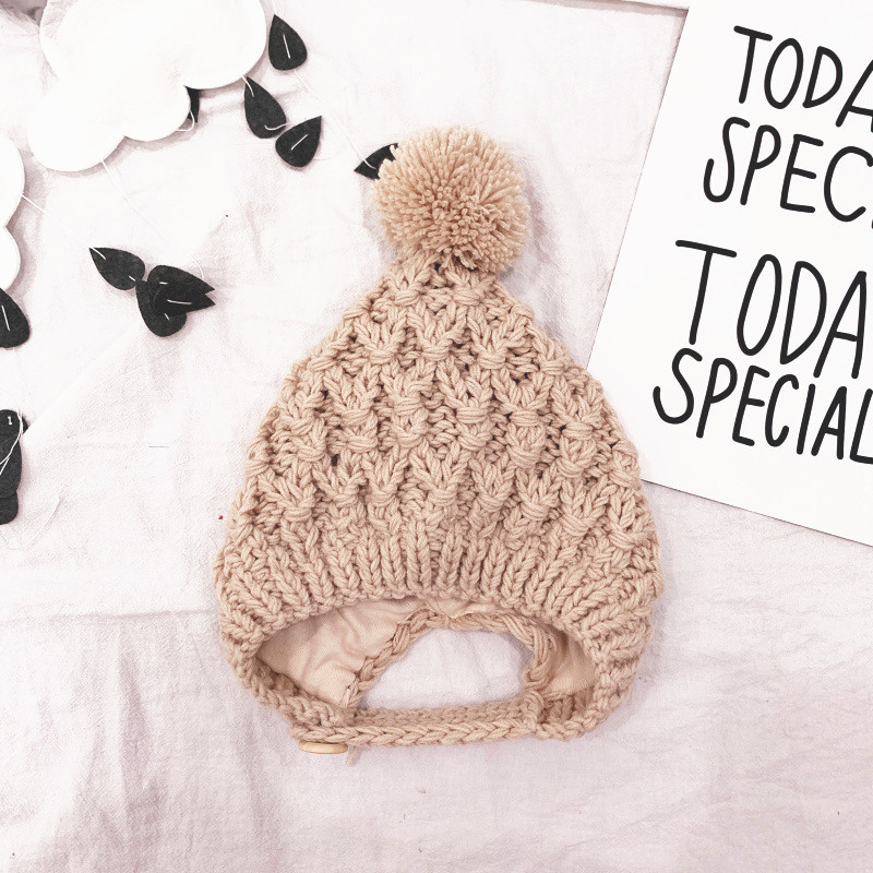 estilo niños sombrero de lana pequeña bola niños gorros tejidos 5 colores niña invierno accesorios gancho flor bebés todo fósforo Cap: beige