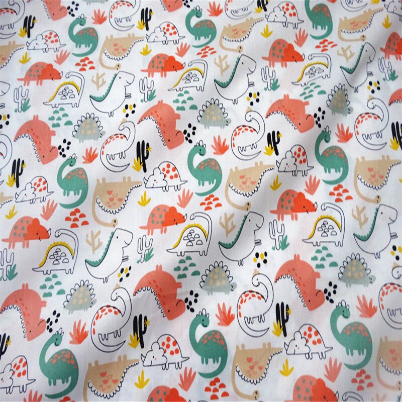 Tissu imprimé coton Jurassic | Mignon motif de dinosaure, tissu sergé pour enfants, de mètre