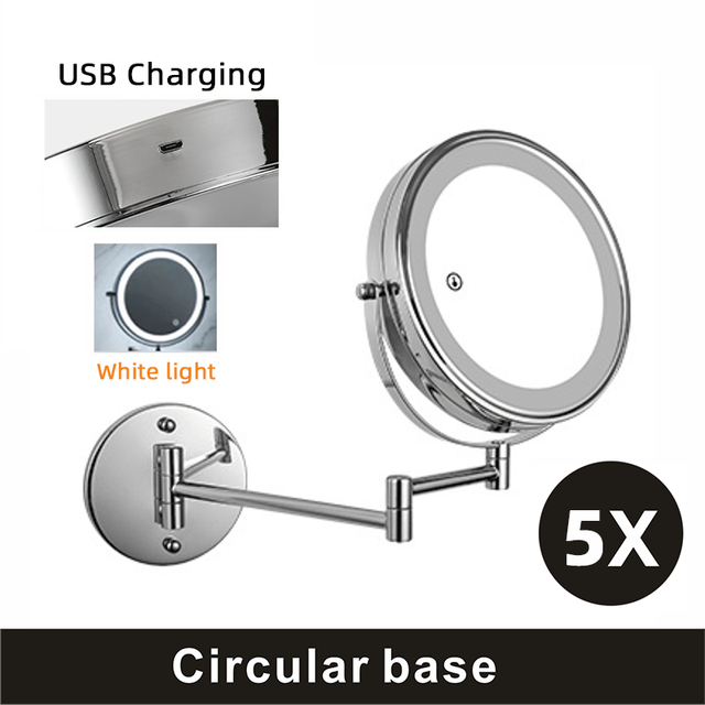 8 inch Wall Mounted Makeup Mirror 3X / 5X Magnifying Double Side Folding Arm Extend Bathroom Smart Hotel Cosmetic Mirrors: 8in white 5x USB