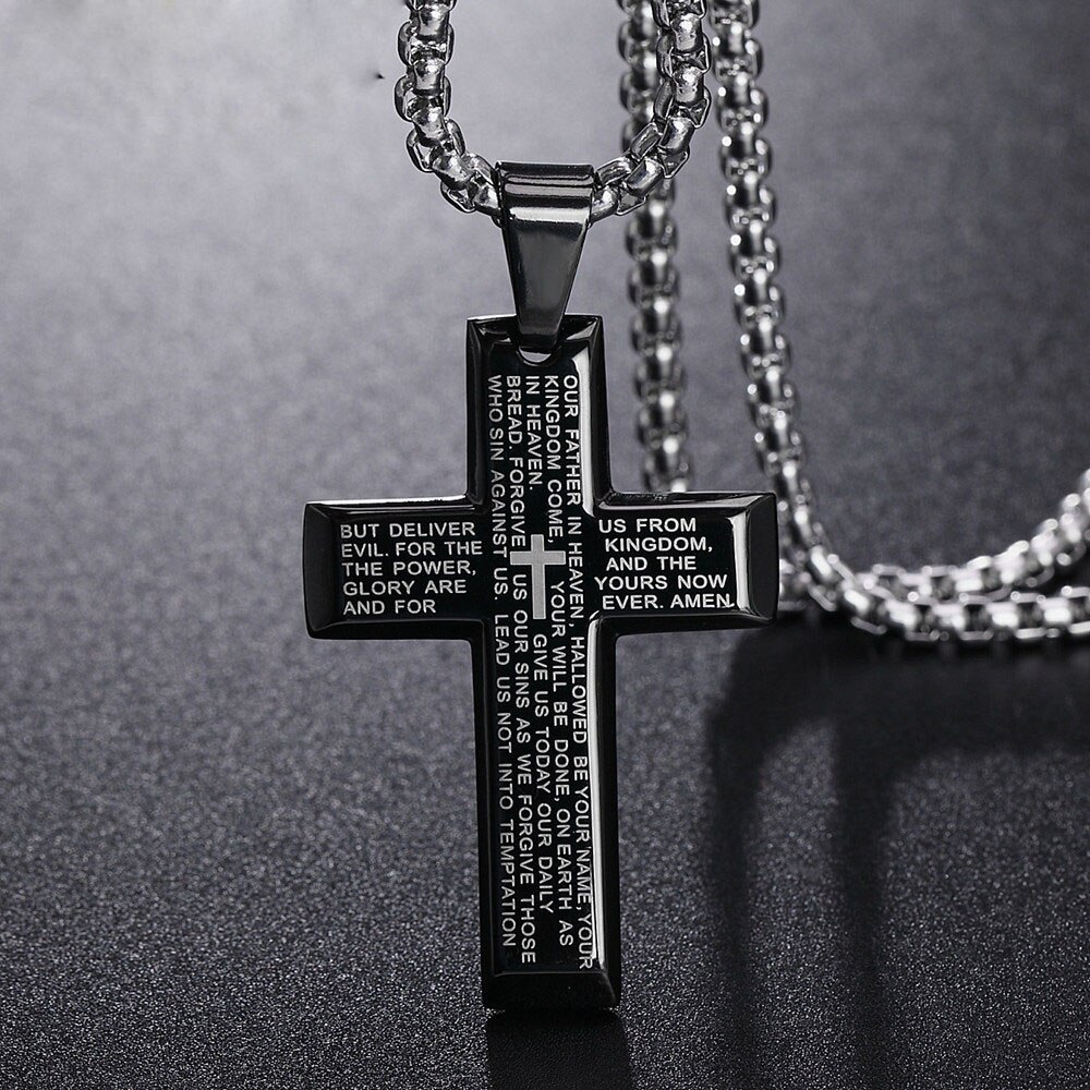 Blauw Grote Cross Bijbel Ketting Hanger Voor Mannen Heren Rvs Onze