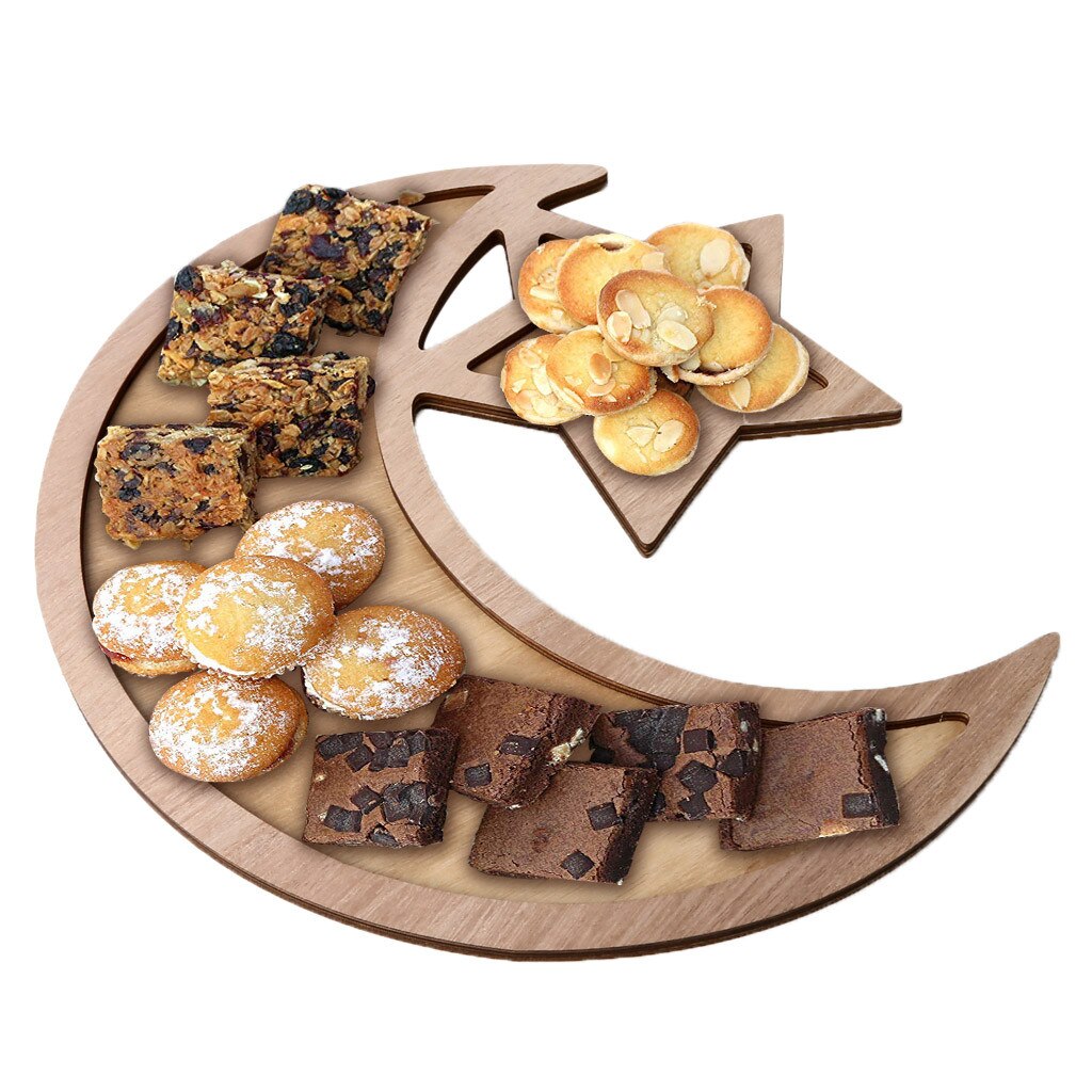 Houten Artistieke Eid Mubarak Party Serving Servies Lade Display Hout Decoratie Schotel Vruchten Schotel Snacks Plaat Desserts Plaat