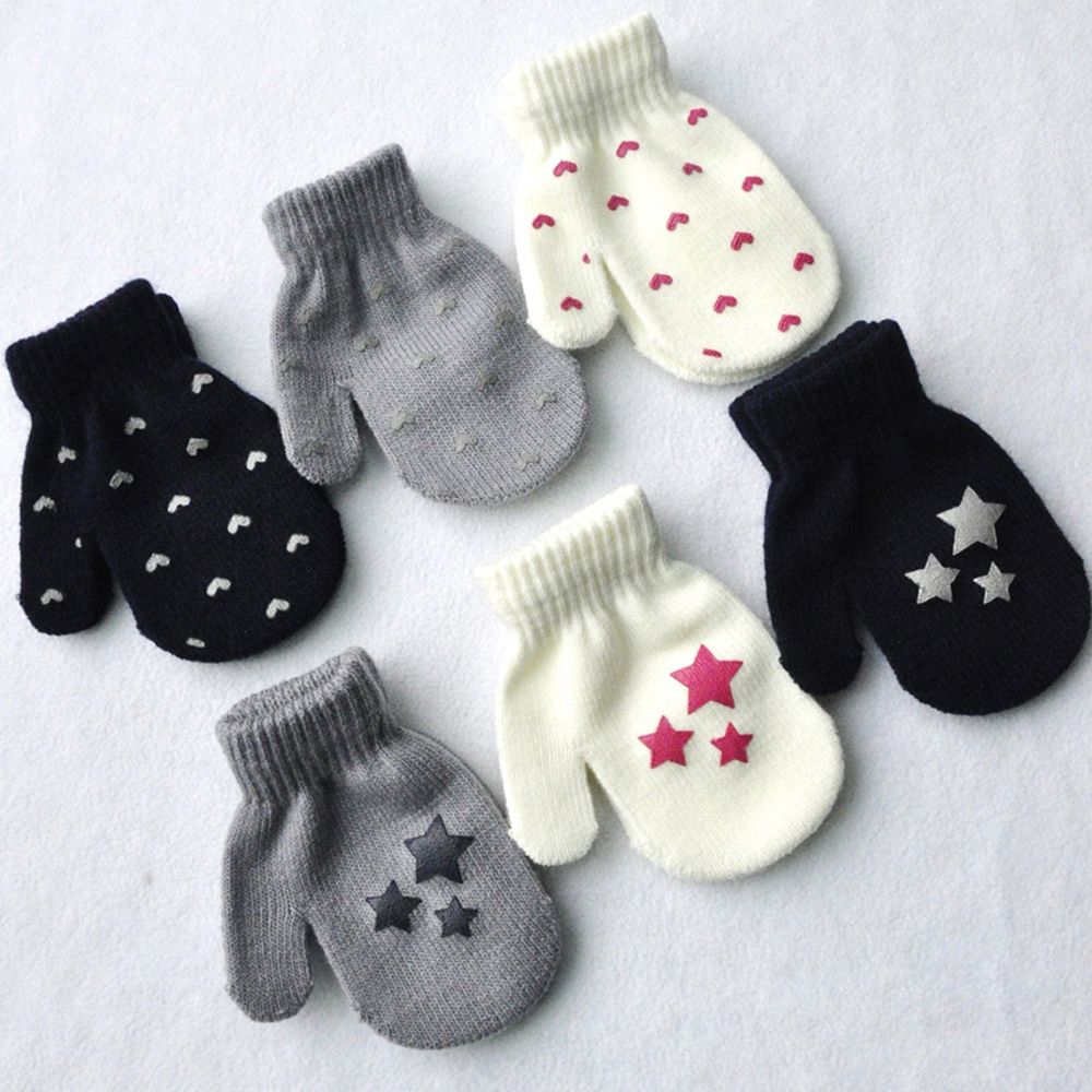 Los niños Punto Corazón estrella patrón mitones suave, de punto cálido guantes niños dedo completa guantes de invierno
