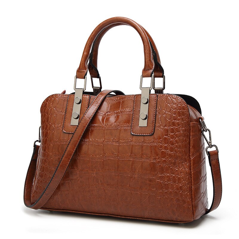 Women's bags European and American crocodile pattern simple handbags ladies shoulder messenger bags high qualit: Chocolate