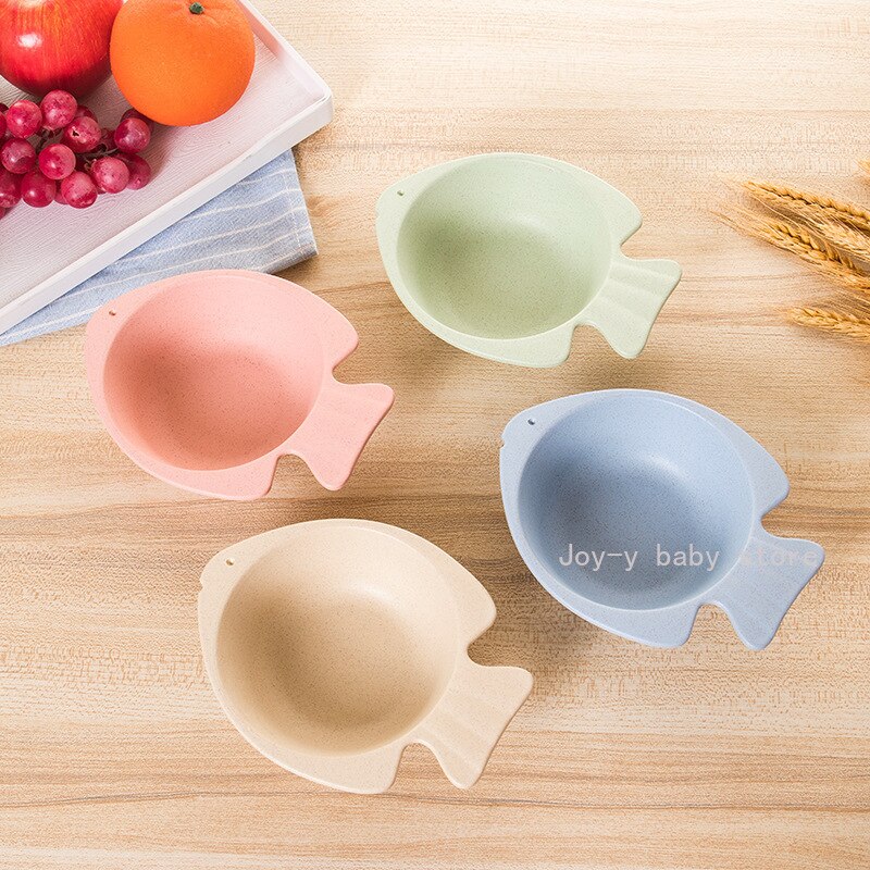 6 Stks/set Baby Mooie Kom Tarwe Materiaal Kinderen Sectionele Diner Plaat Tarwe Stro Materiaal Kom Servies Set Plastic Effen