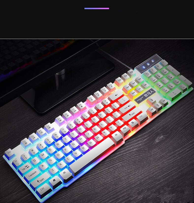 Colorful Gaming Mechanical Feel Keyboard USB Wired Ergonomic RGB Backlight Office Business Keyboard For Laptop Desktop PC: White-Colorful