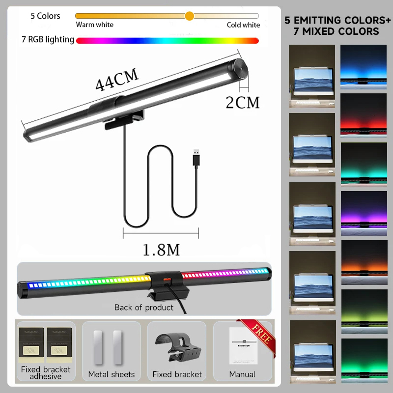 Barra de luz LED para Monitor RGB, barra Liaht para pantalla de Monitor, luz colgante regulable continua, luz de aprendizaje para juegos de trabajo, lámpara de ambiente RGB: BLANCO
