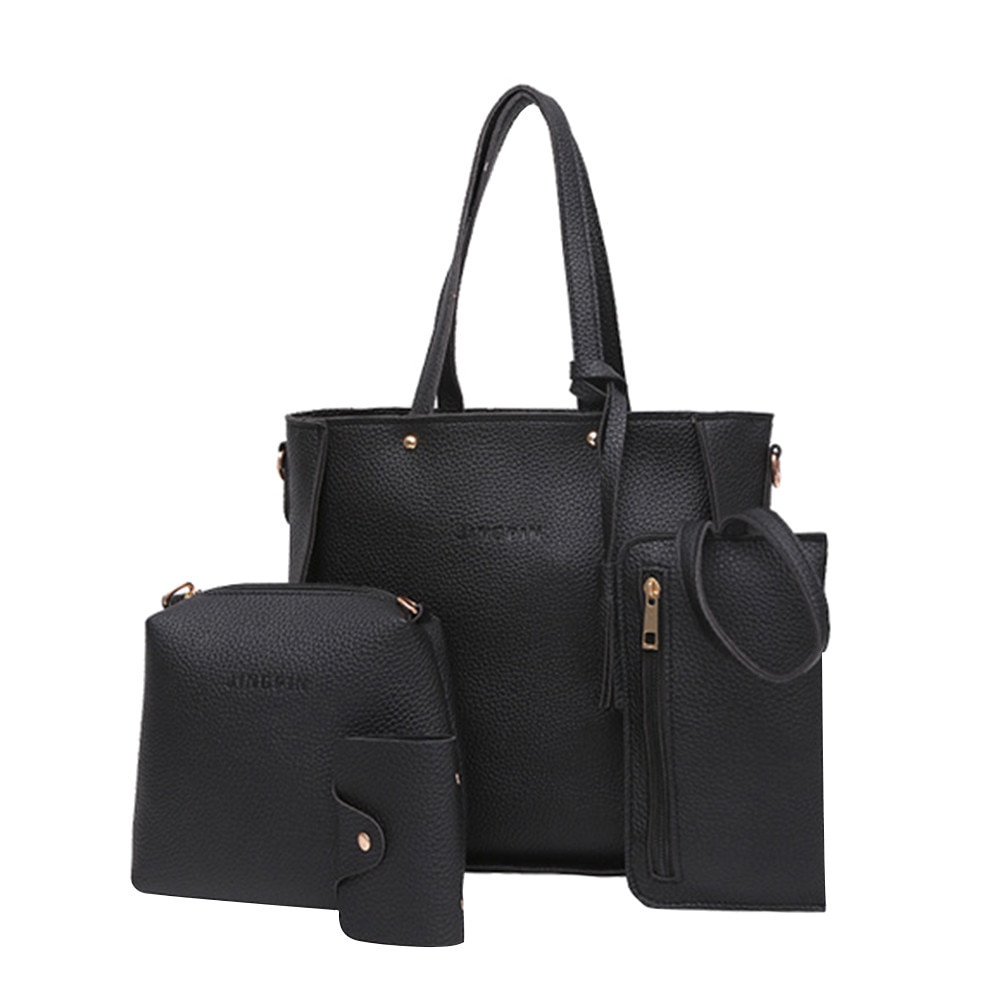 Femmes quatre ensemble sac à main sacs à bandoulière bandoulière portefeuille sacs vague litchi cuir Plaid sac de messager